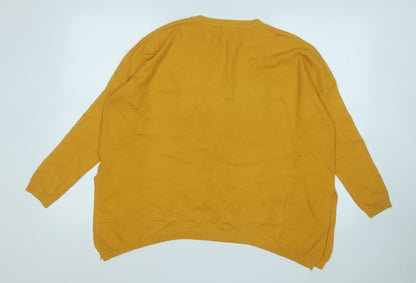 sovogue Womens Yellow Round Neck  Acrylic Pullover Jumper Size M   - Butterflies