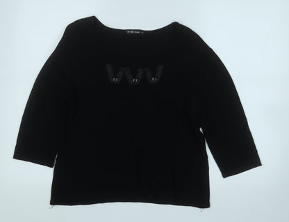 Elle Louise Womens Black Round Neck  Viscose Pullover Jumper Size 16