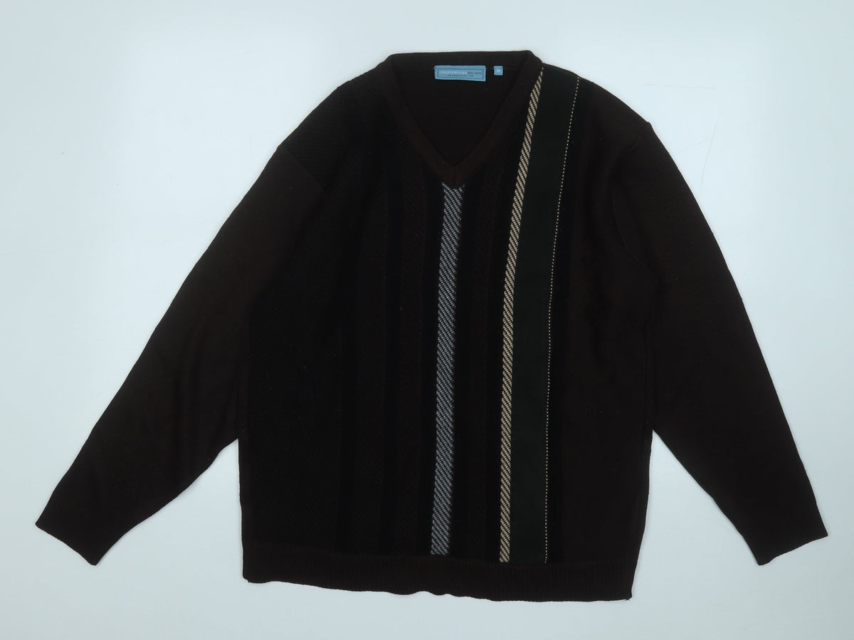 Greenwoods Mens Brown V-Neck  Acrylic Pullover Jumper Size M