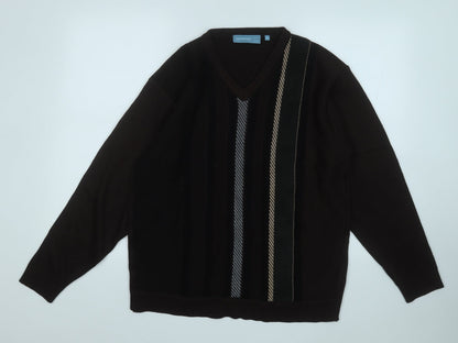 Greenwoods Mens Brown V-Neck  Acrylic Pullover Jumper Size M