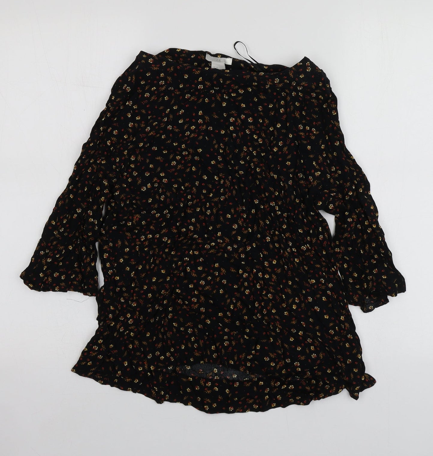 H&M Womens Black Geometric Viscose Basic T-Shirt Size 40 Round Neck