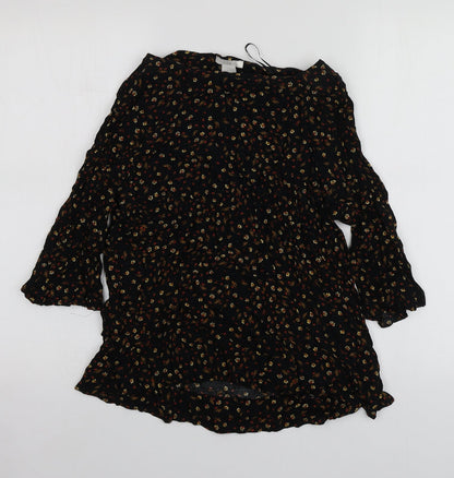 H&M Womens Black Geometric Viscose Basic T-Shirt Size 40 Round Neck