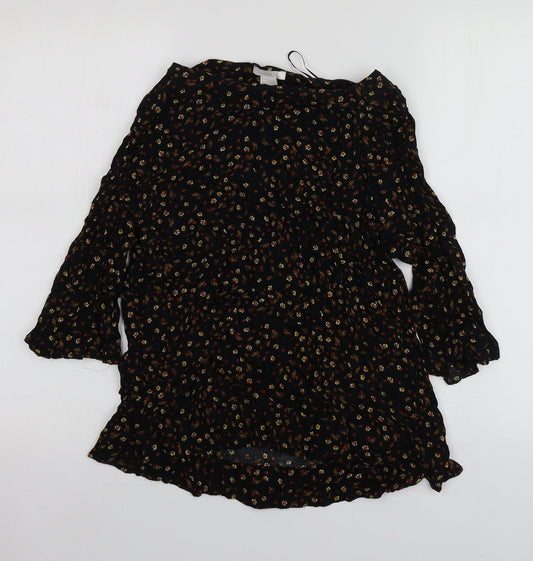 H&M Womens Black Geometric Viscose Basic T-Shirt Size 40 Round Neck