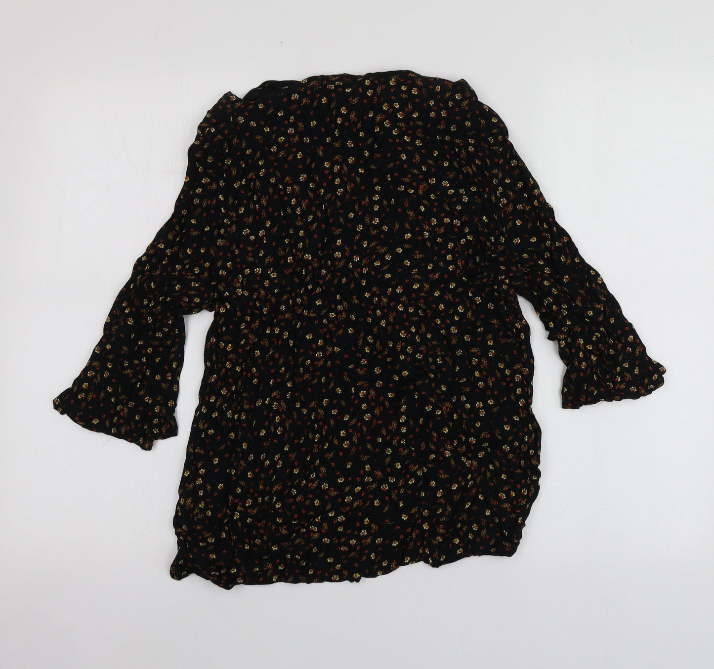 H&M Womens Black Geometric Viscose Basic T-Shirt Size 40 Round Neck