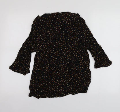 H&M Womens Black Geometric Viscose Basic T-Shirt Size 40 Round Neck