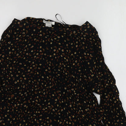 H&M Womens Black Geometric Viscose Basic T-Shirt Size 40 Round Neck