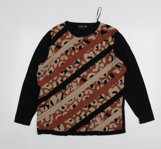 Hepburn Womens Black Round Neck Animal Print Viscose Pullover Jumper Size L