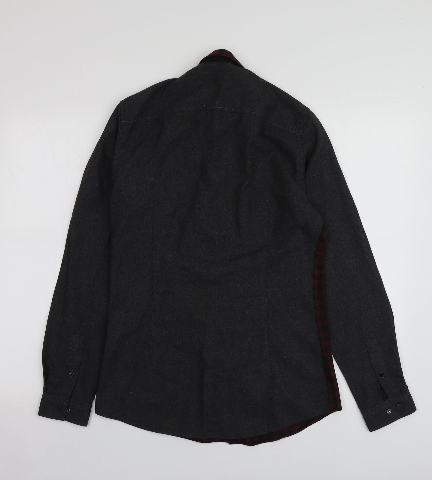 River Island Mens Grey Check Polyester  Button-Up Size S Collared