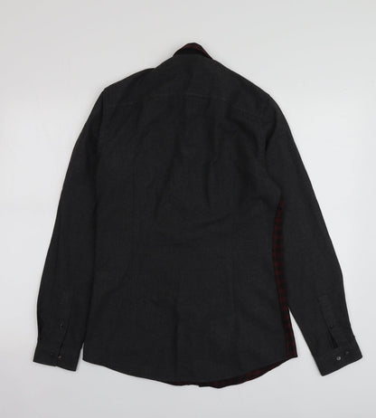 River Island Mens Grey Check Polyester  Button-Up Size S Collared