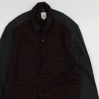 River Island Mens Grey Check Polyester  Button-Up Size S Collared