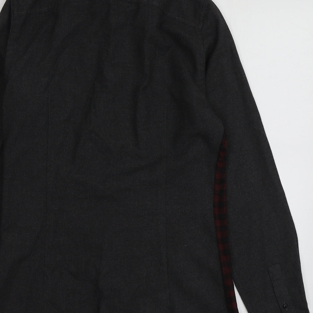 River Island Mens Grey Check Polyester  Button-Up Size S Collared