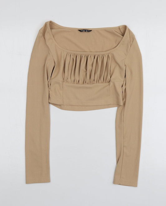 SheIn Womens Beige  Polyester Basic T-Shirt Size M Round Neck