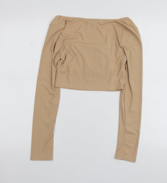 SheIn Womens Beige  Polyester Basic T-Shirt Size M Round Neck