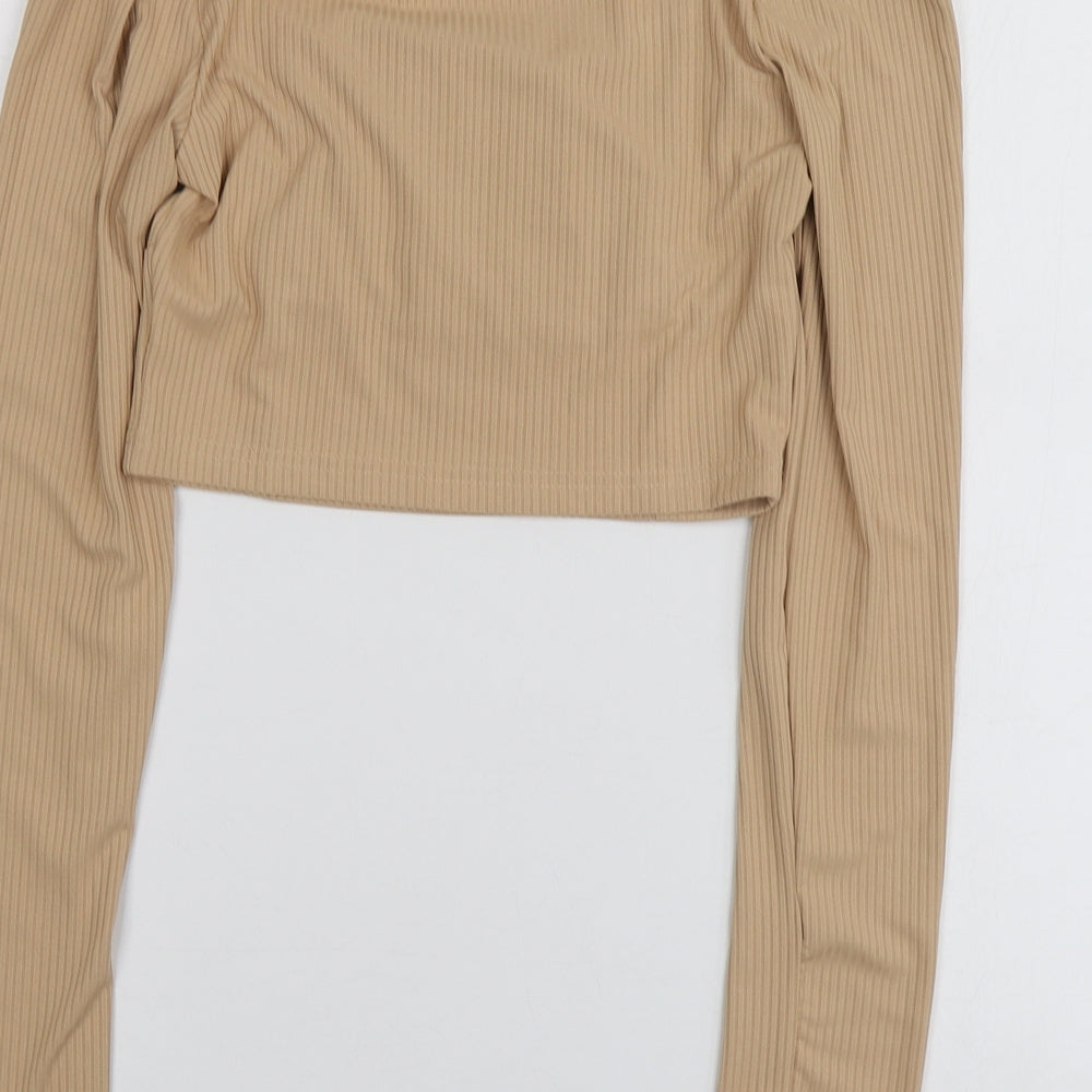 SheIn Womens Beige  Polyester Basic T-Shirt Size M Round Neck