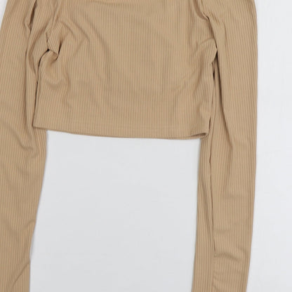 SheIn Womens Beige  Polyester Basic T-Shirt Size M Round Neck