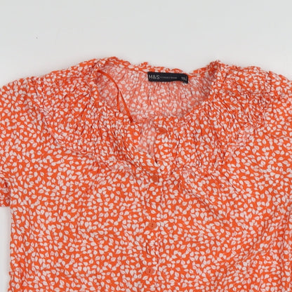 M&S Womens Orange Geometric Viscose Basic Button-Up Size 6 Round Neck