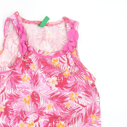 United Colors of Benetton Girls Pink Floral Cotton Basic Tank Size 2 Years Round Neck