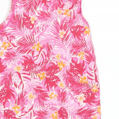 United Colors of Benetton Girls Pink Floral Cotton Basic Tank Size 2 Years Round Neck