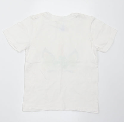 Port & Company Girls White  Cotton Basic T-Shirt Size 4 Years Crew Neck  - Unicorn