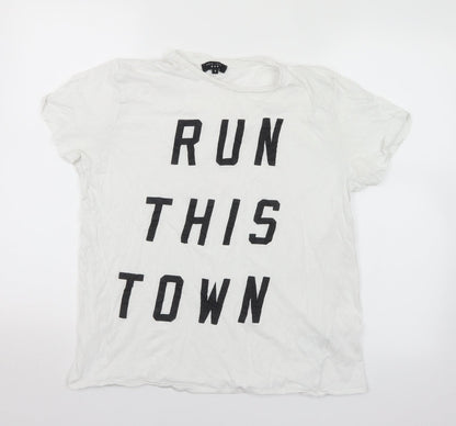 New Look Mens White  Cotton  T-Shirt Size S Round Neck  - Run This Town
