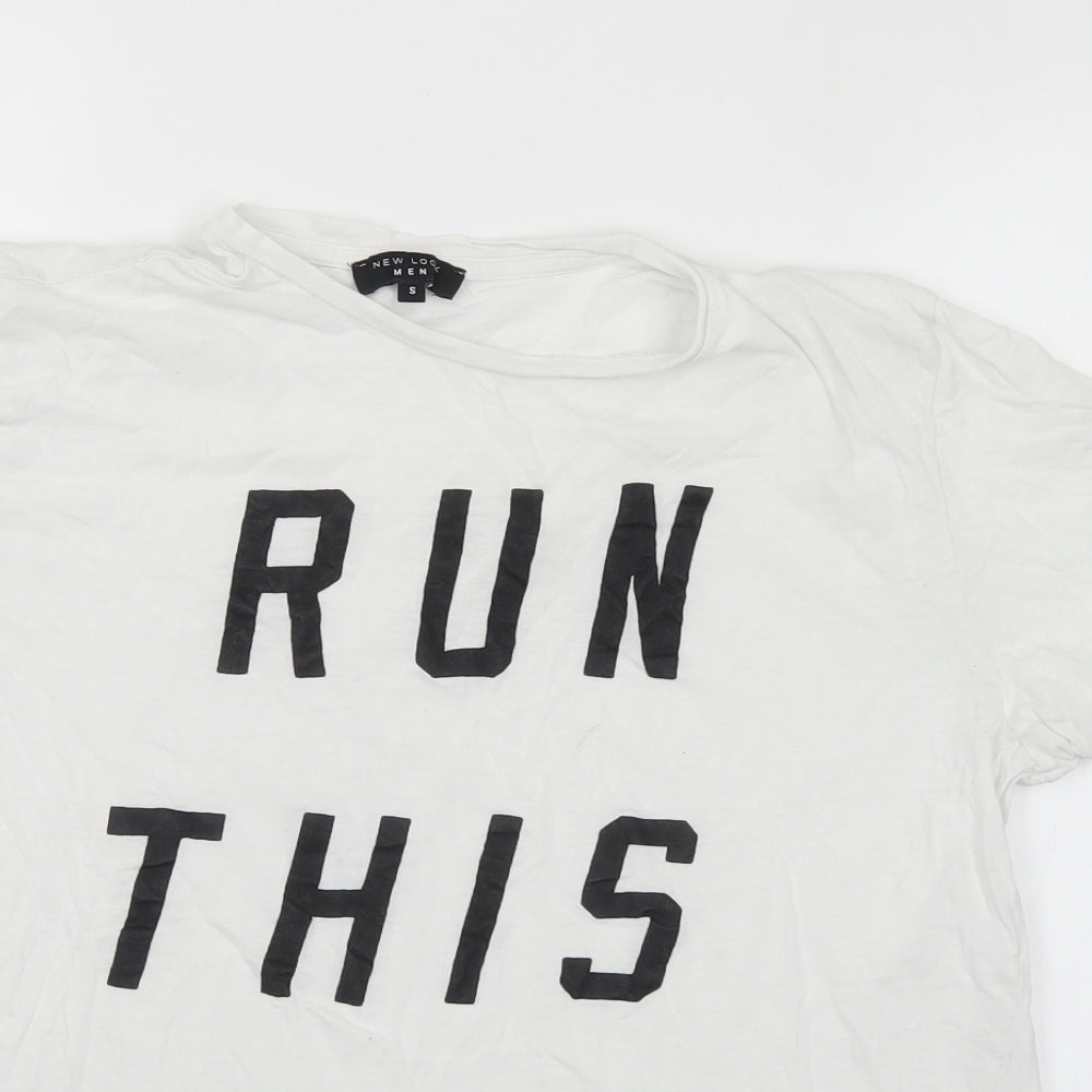 New Look Mens White  Cotton  T-Shirt Size S Round Neck  - Run This Town
