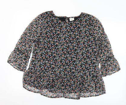 Jaqueline de Young Womens Multicoloured Floral Polyester Basic Blouse Size 8 Round Neck