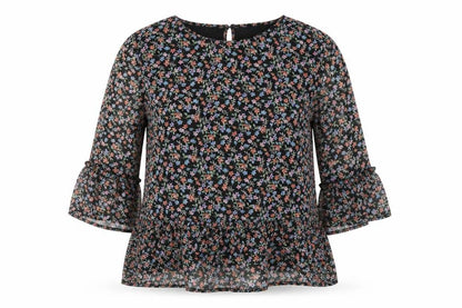 Jaqueline de Young Womens Multicoloured Floral Polyester Basic Blouse Size 8 Round Neck