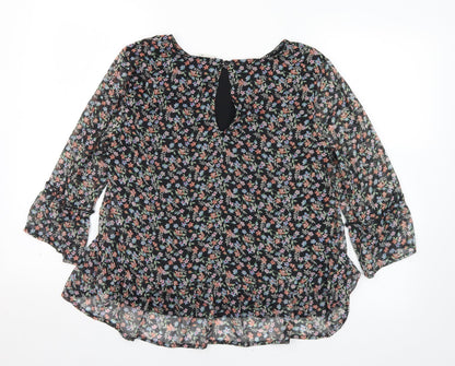 Jaqueline de Young Womens Multicoloured Floral Polyester Basic Blouse Size 8 Round Neck
