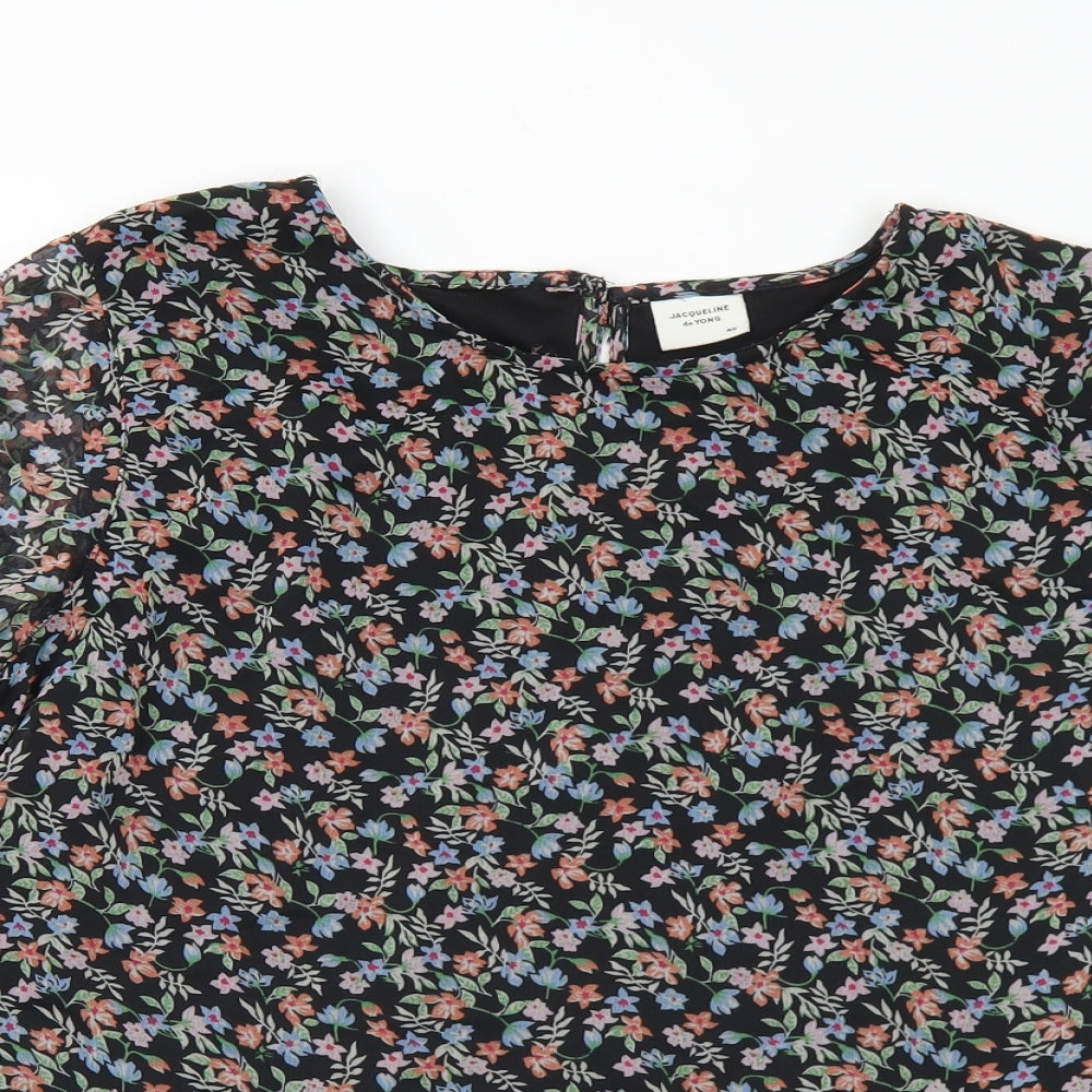 Jaqueline de Young Womens Multicoloured Floral Polyester Basic Blouse Size 8 Round Neck