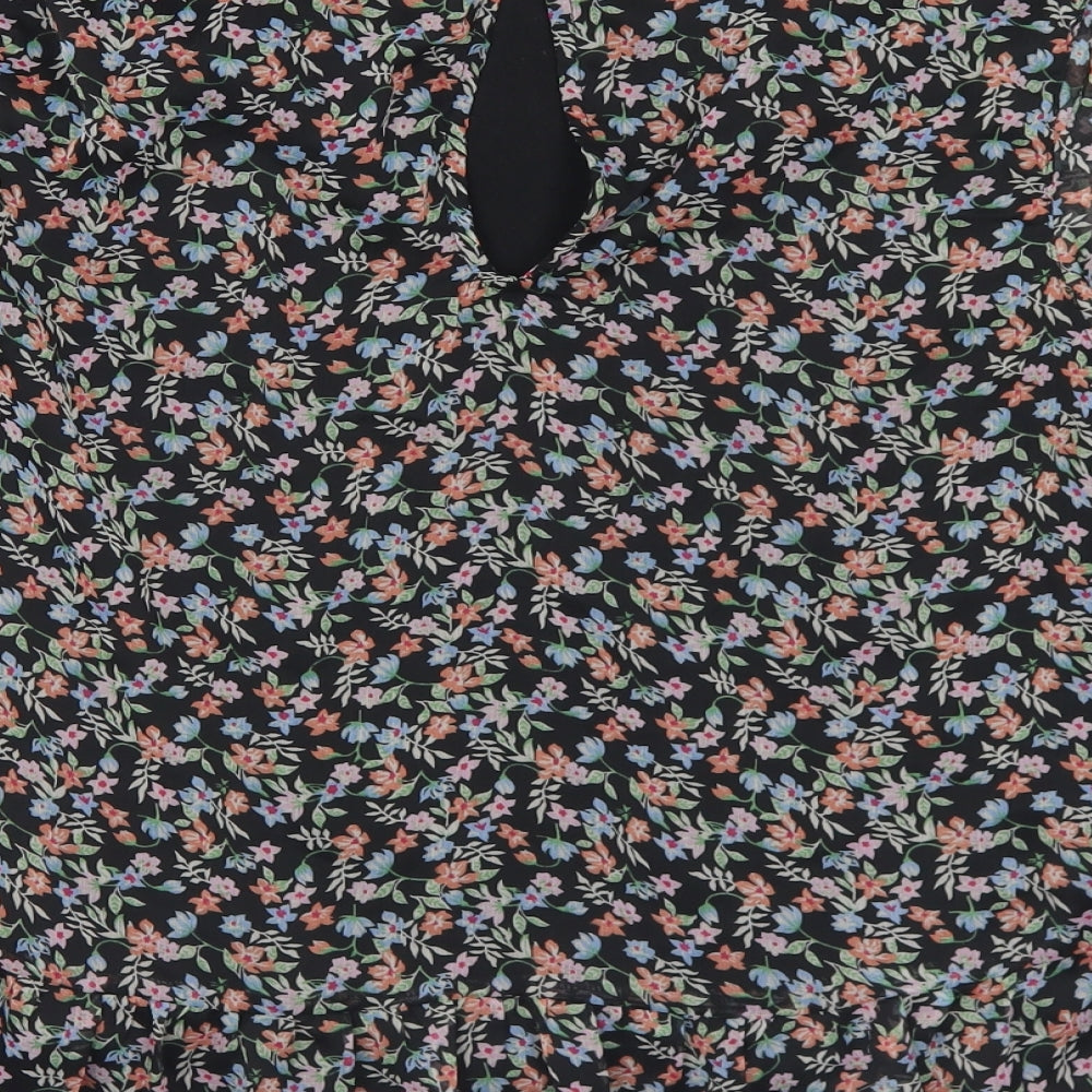 Jaqueline de Young Womens Multicoloured Floral Polyester Basic Blouse Size 8 Round Neck