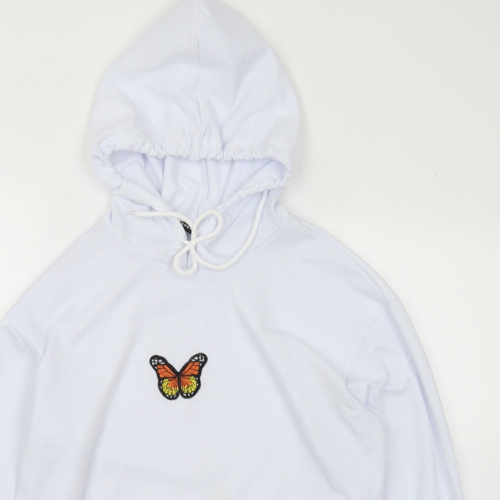 SheIn Womens White  Cotton Pullover Hoodie Size S   - Butterfly