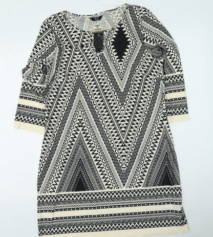 F&F Womens Ivory Geometric Polyester Shirt Dress  Size 14  Round Neck