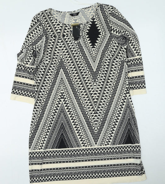 F&F Womens Ivory Geometric Polyester Shirt Dress  Size 14  Round Neck
