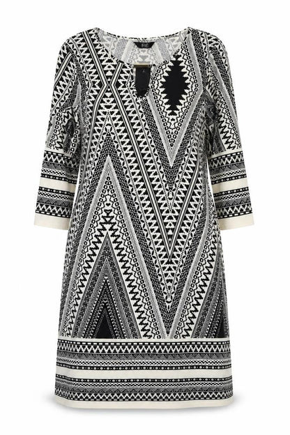 F&F Womens Ivory Geometric Polyester Shirt Dress  Size 14  Round Neck