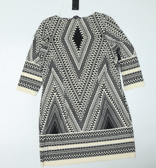 F&F Womens Ivory Geometric Polyester Shirt Dress  Size 14  Round Neck