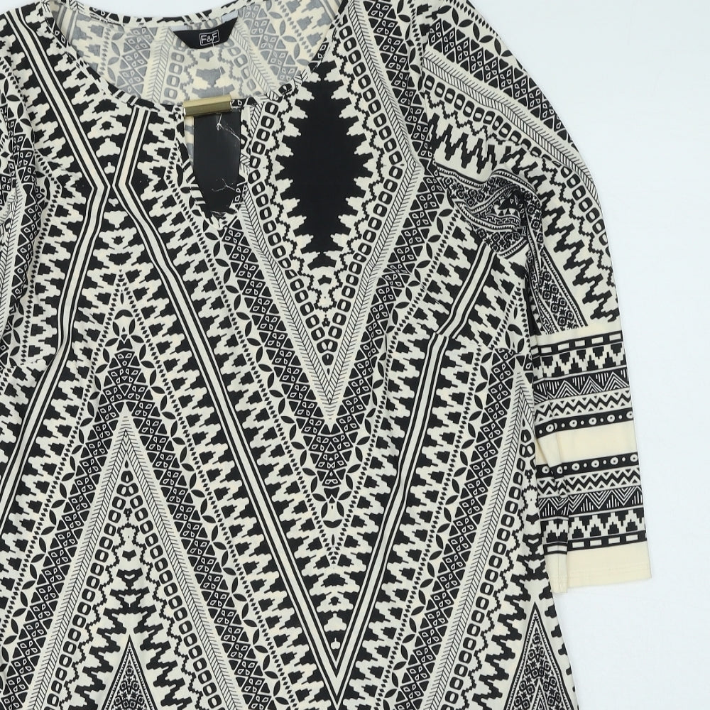 F&F Womens Ivory Geometric Polyester Shirt Dress  Size 14  Round Neck