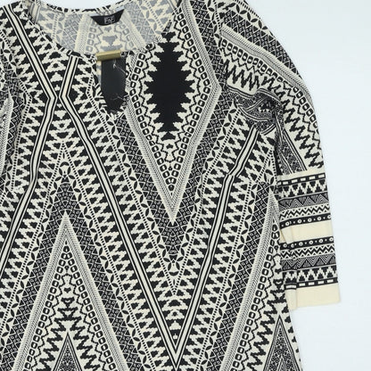 F&F Womens Ivory Geometric Polyester Shirt Dress  Size 14  Round Neck