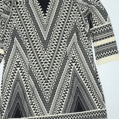 F&F Womens Ivory Geometric Polyester Shirt Dress  Size 14  Round Neck