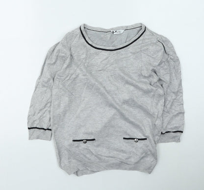 BHS Womens Grey Round Neck  Viscose Henley Jumper Size 8