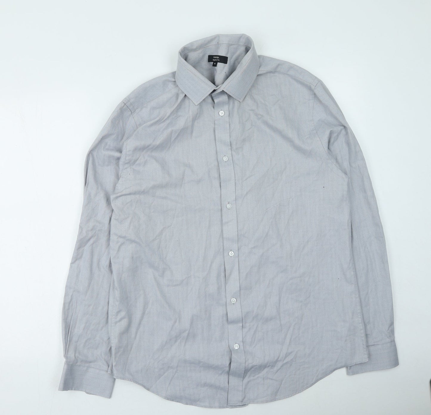 George  Mens Grey  Polyester  Button-Up Size 16 Collared