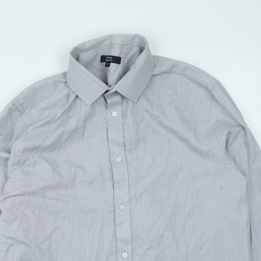 George  Mens Grey  Polyester  Button-Up Size 16 Collared