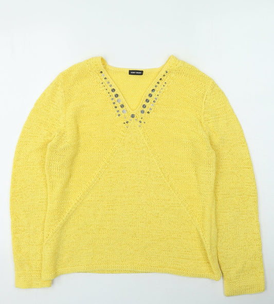 Gerry Weber Womens Yellow V-Neck Acrylic Pullover Jumper Size 14