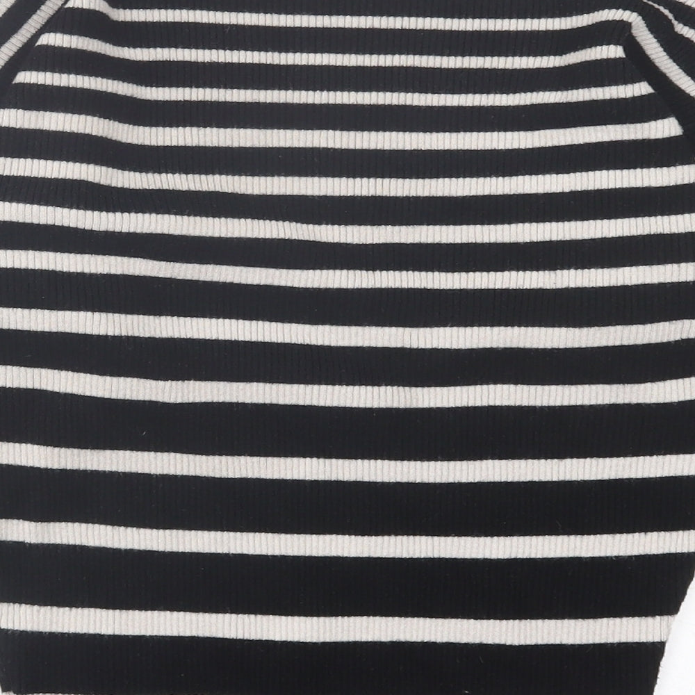 F&F Womens Black Crew Neck Striped Polyester Pullover Jumper Size 6