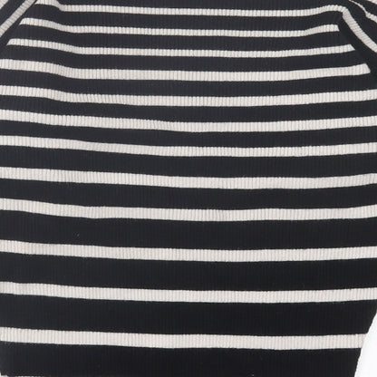F&F Womens Black Crew Neck Striped Polyester Pullover Jumper Size 6