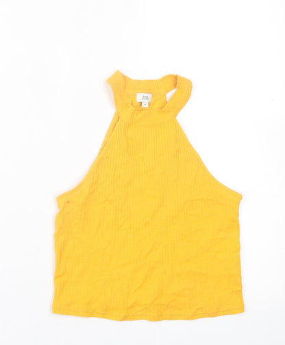 Womens UK Size 8 River Island Yellow Cropped Tank
