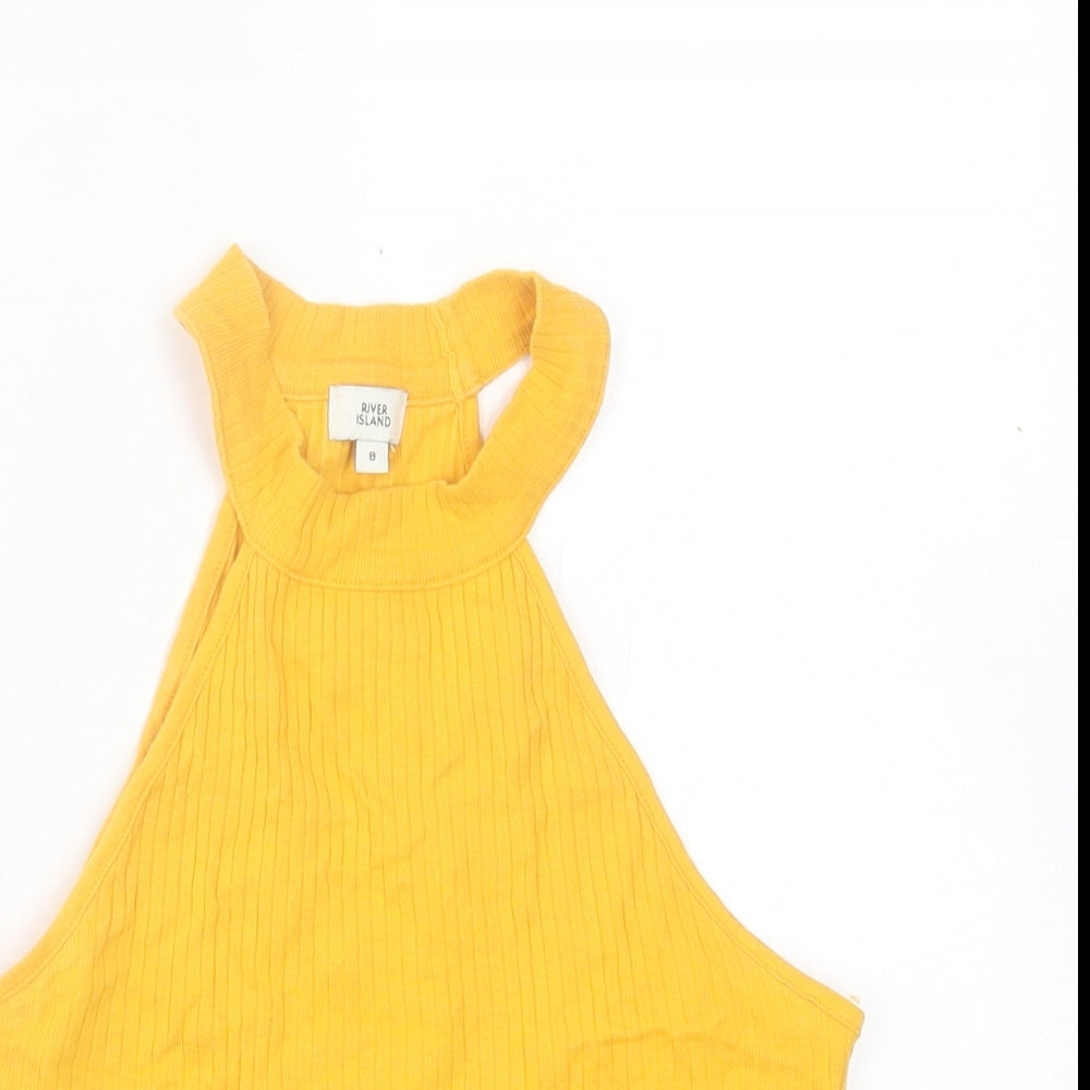 Womens UK Size 8 River Island Yellow Cropped Tank