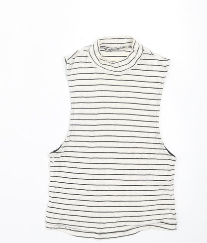 Miss Selfridge Womens White Striped Viscose Cropped Tank Size 8 High Neck