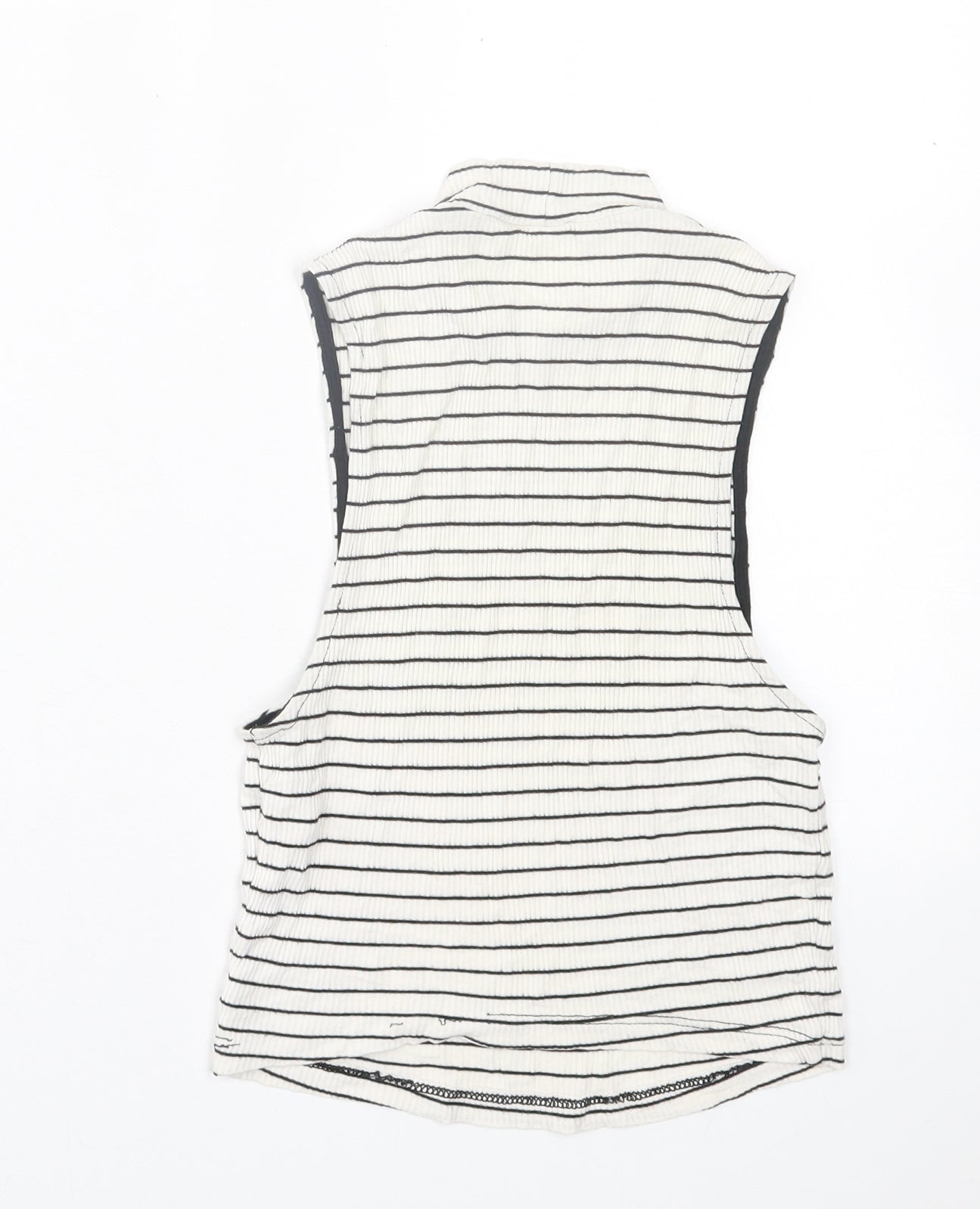 Miss Selfridge Womens White Striped Viscose Cropped Tank Size 8 High Neck