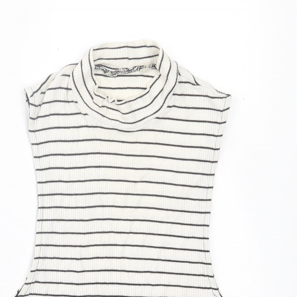 Miss Selfridge Womens White Striped Viscose Cropped Tank Size 8 High Neck