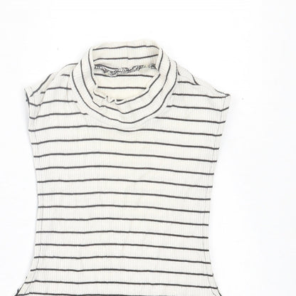 Miss Selfridge Womens White Striped Viscose Cropped Tank Size 8 High Neck